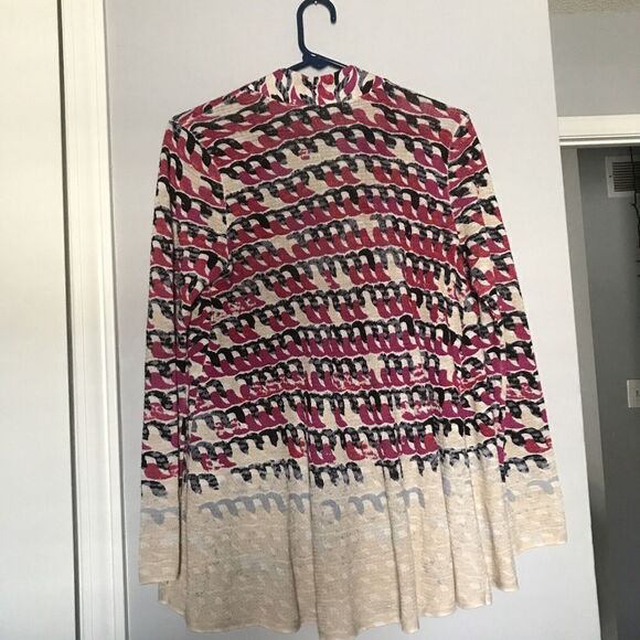 Nic+Zoe Linen Blend Cardigan Sweater Long Sleeve Sz PP‎ Coil Print Cream Pink - Picture 4 of 7